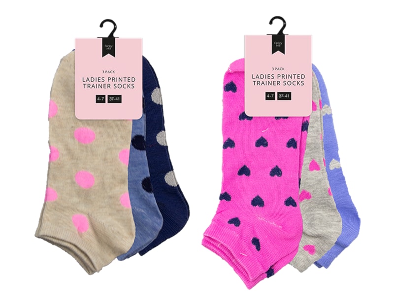 Wholesale Ladies Printed Trainer Socks 3 Pairs