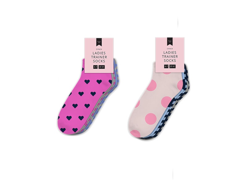 Wholesale Ladies Printed Trainer Socks 5pk