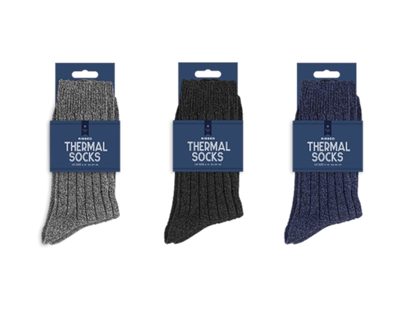 Wholesale Men's Plain Ribbed Thermal Socks with Wool 2pk