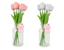 Wholesale 7 Faux Tulips In Glass Vase