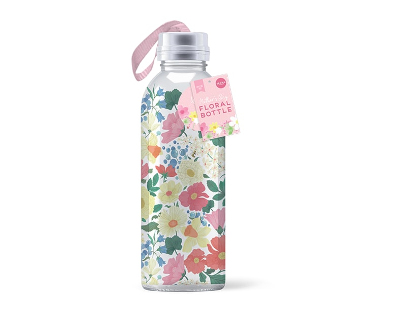 Wholesale Mothers Day Glass Floral Drinking Bottle 580ml