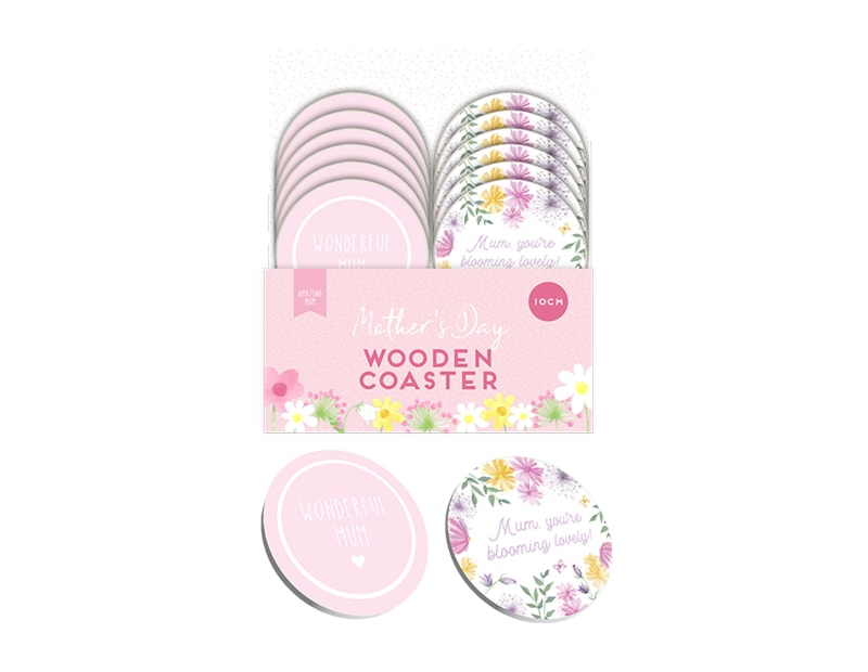 Wholesale Mother's Day Wooden coaster 10cm PDQ