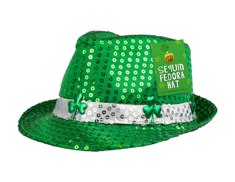 Wholesale St Patricks Day Sequin Shamrock Fedora Hat