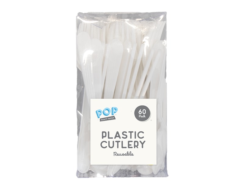 Wholesale Plastic White cutlery 60pk