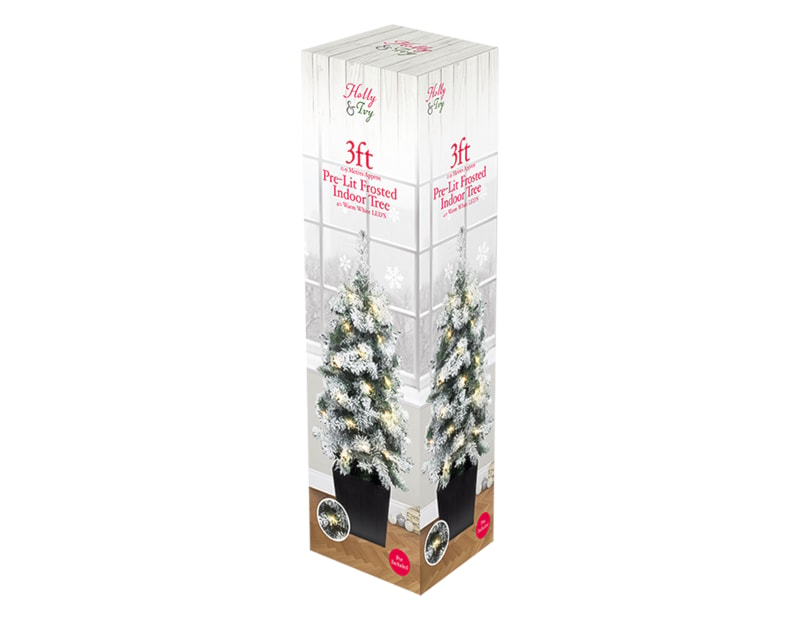 Wholesale Pre-Lit Frosted Christmas Potted Tree 3ft