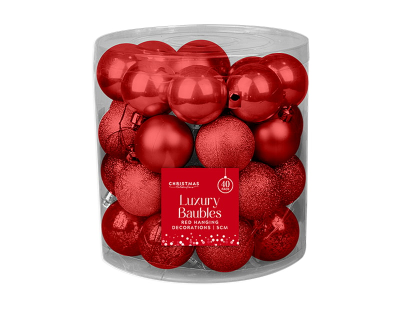 Wholesale Red Luxury Assorted Baubles | Bulk Buy Christmas Decorations