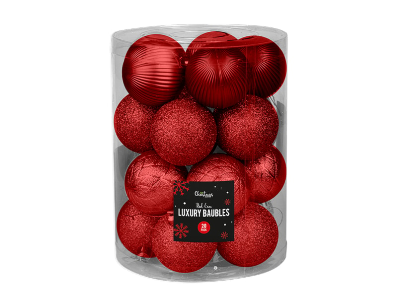 Wholesale Red Luxury Assorted Pattern Baubles | Bulk Buy Christmas Decorations