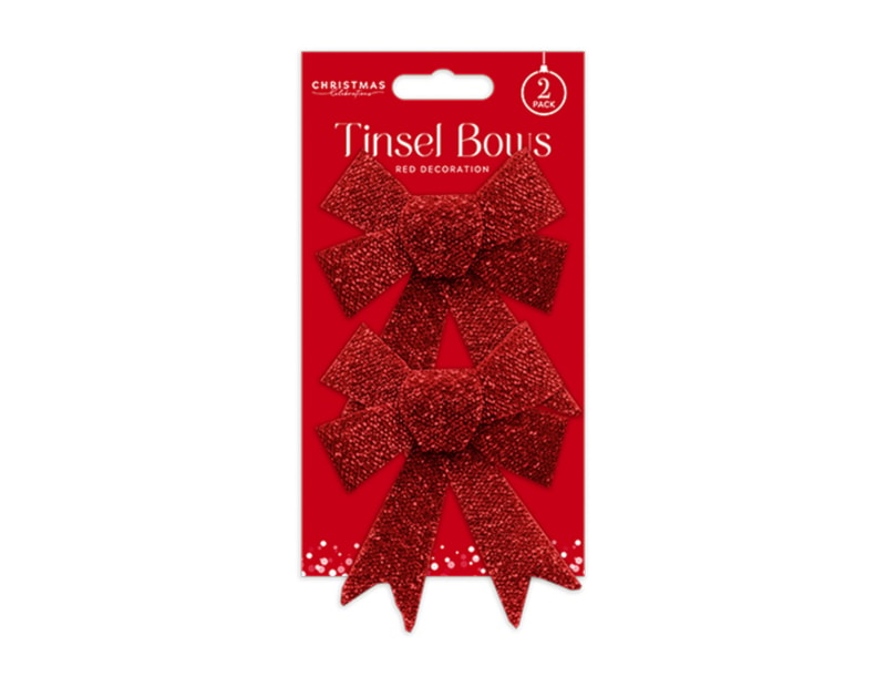 Wholesale Red Tinsel Bows | Bulk Buy Christmas Decorations