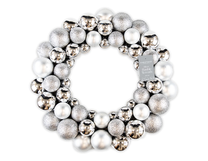 Wholesale Silver Bauble Wreath 35cm