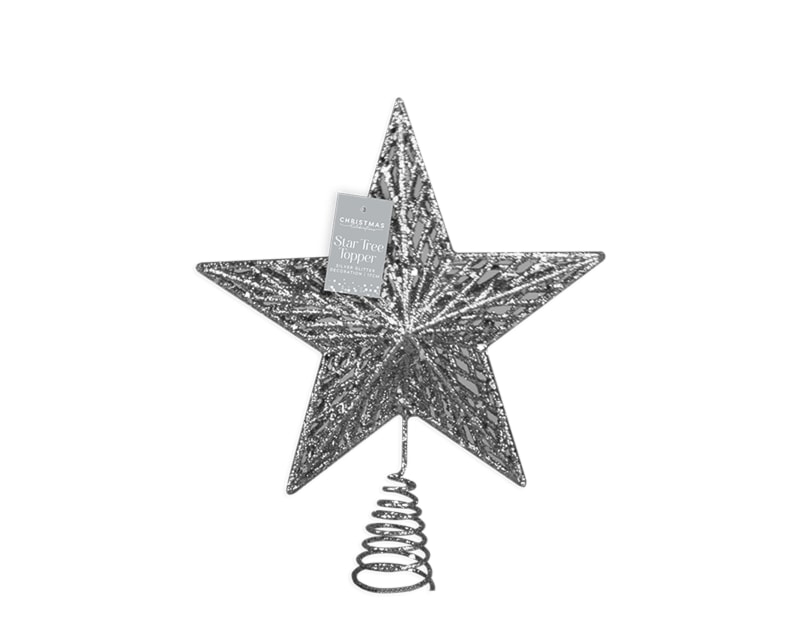 Wholesale silver glitter star tree topper 17cm Dia