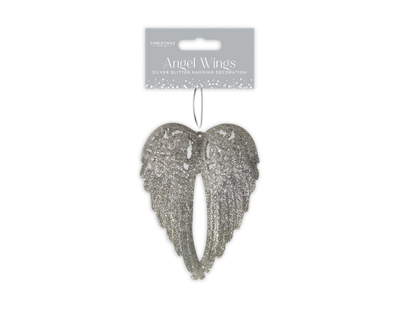 Wholesale Christmas Silver Glittered Angel Wings Decoration