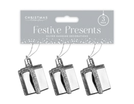 Wholesale Silver present Decorations - 3pk