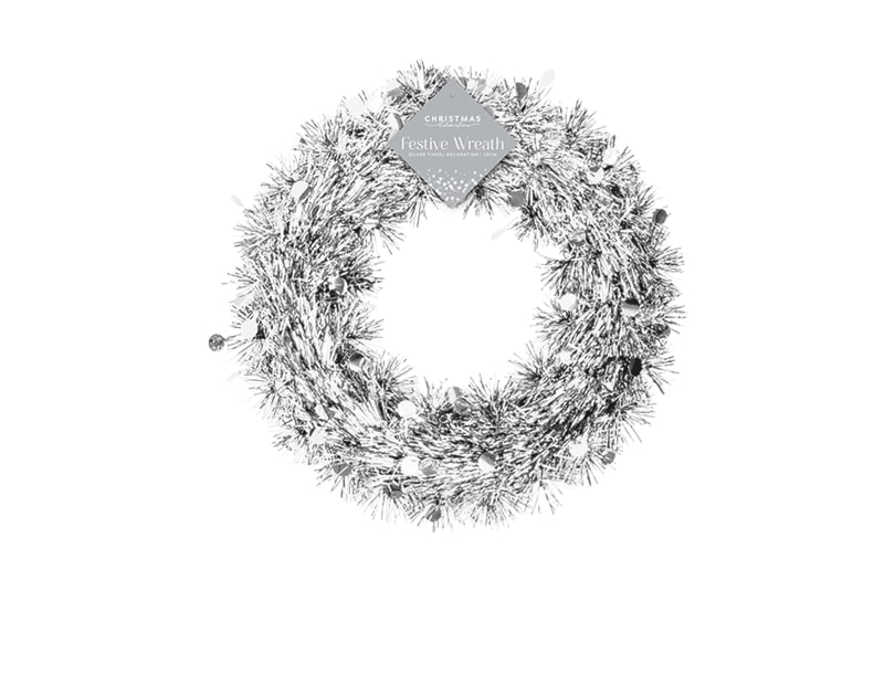 Wholesale Silver Tinsel Christmas Wreath