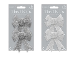 Wholesale Silver & White Glitter Tinsel Bows