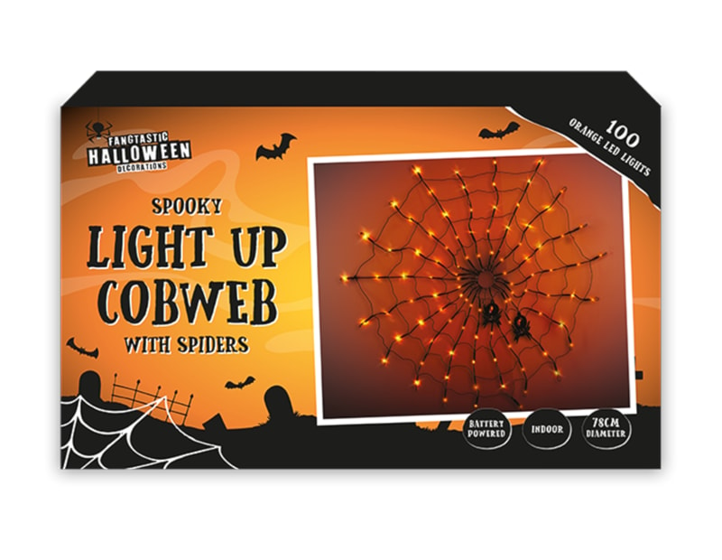 Wholesale Spooky Light Up Cobweb with Spiders