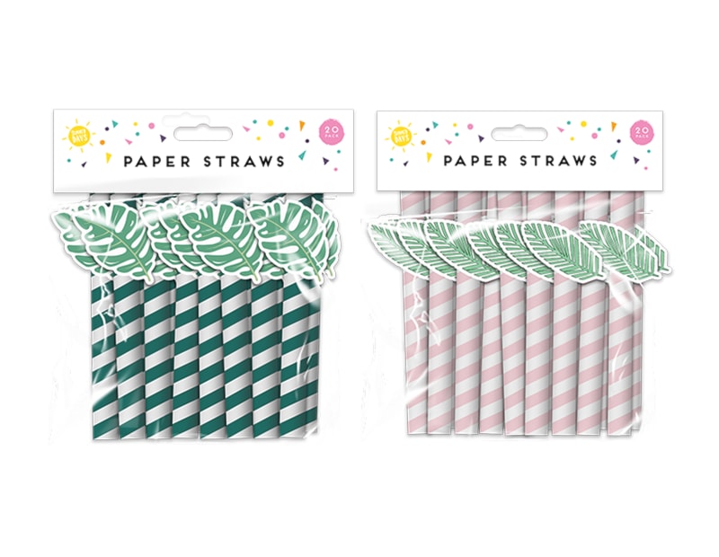 Wholesale Summer Party Paper Straws Leaf 20pk