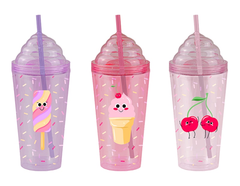 Ice Cream Double Wall Tumbler With Straw