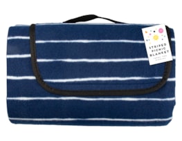 Navy Stripe Foldable Picnic Blanket 130cm x 148cm