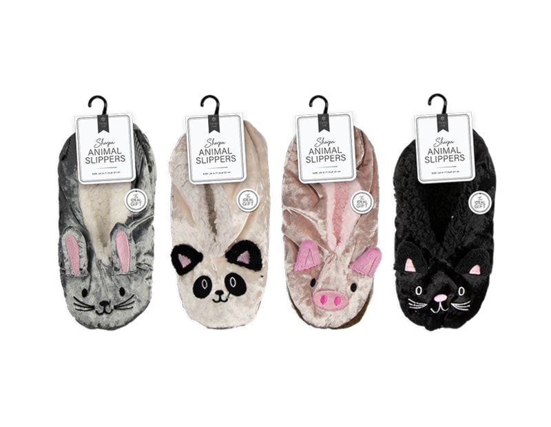 Wholesale Ladies Sherpa Animal Slippers