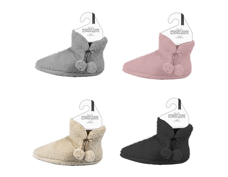 Wholesale Ladies Faux Fur Memory Foam Slipper Boots