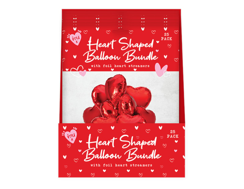 Wholesale Valentine's Heart Balloon Bundle With Streamers 24pk