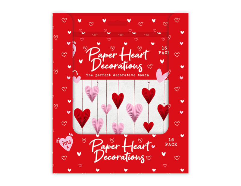 Wholesale Valentine's Paper Heart Decorations 16pk PDQ