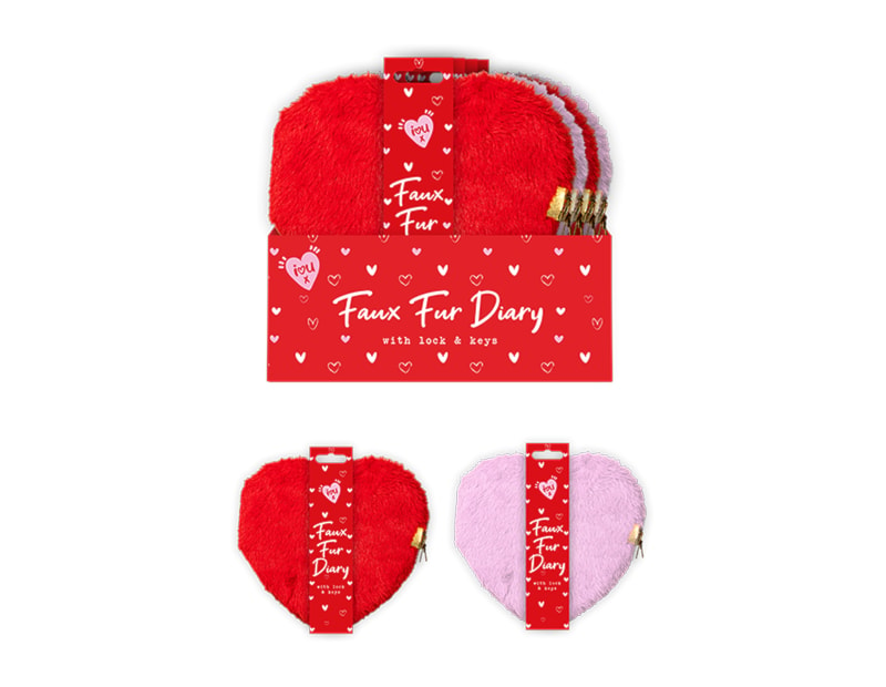 Wholesale Valentine Heart Faux Fur Diary with Lock PDQ