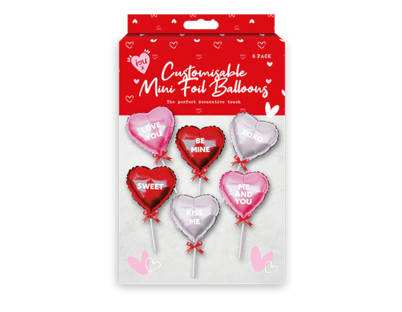 Wholesale Valentines customisable Mini foil Balloons 6 pk