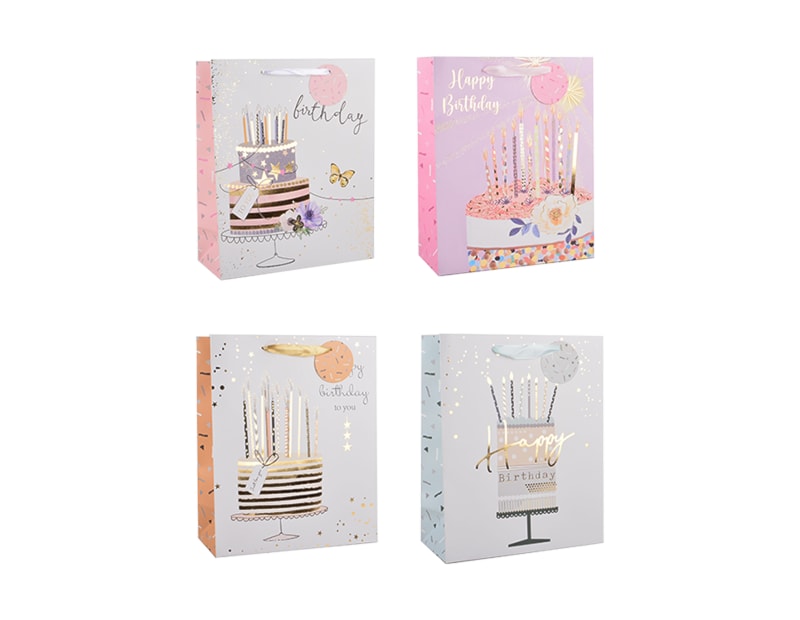 Wholesale Womens Foiled Birthday Cake Large Gift Bag 30x42x12cm