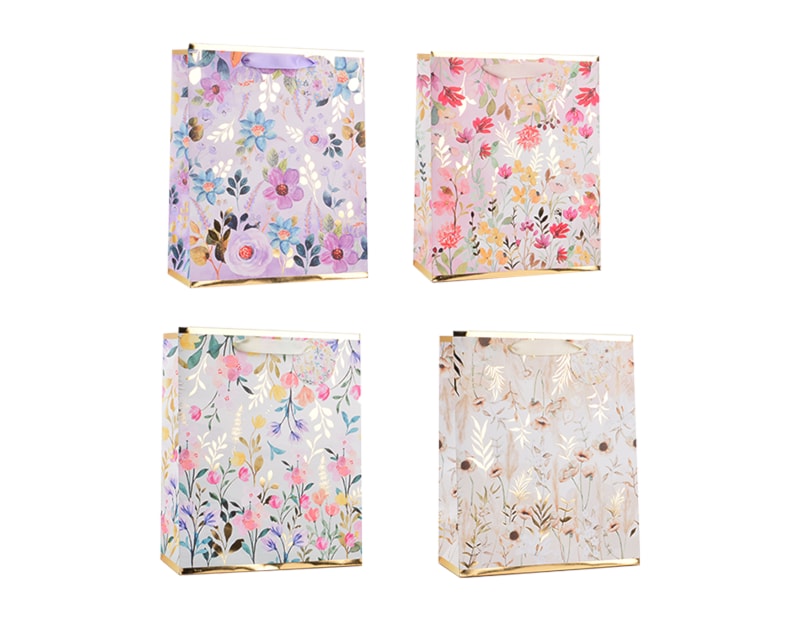 Wholesale Womens Foiled Floral Large Gift Bag 30x42x12cm