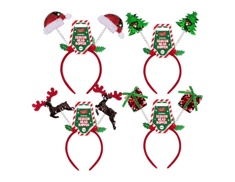 Wholesale Reversible Sequin Christmas Head Boppers