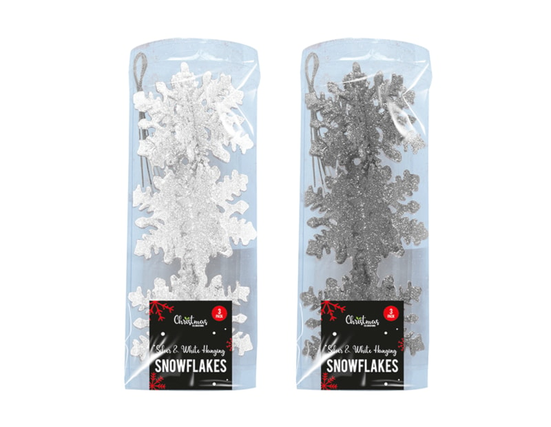 Wholesale Silver & White Hanging Snowflakes