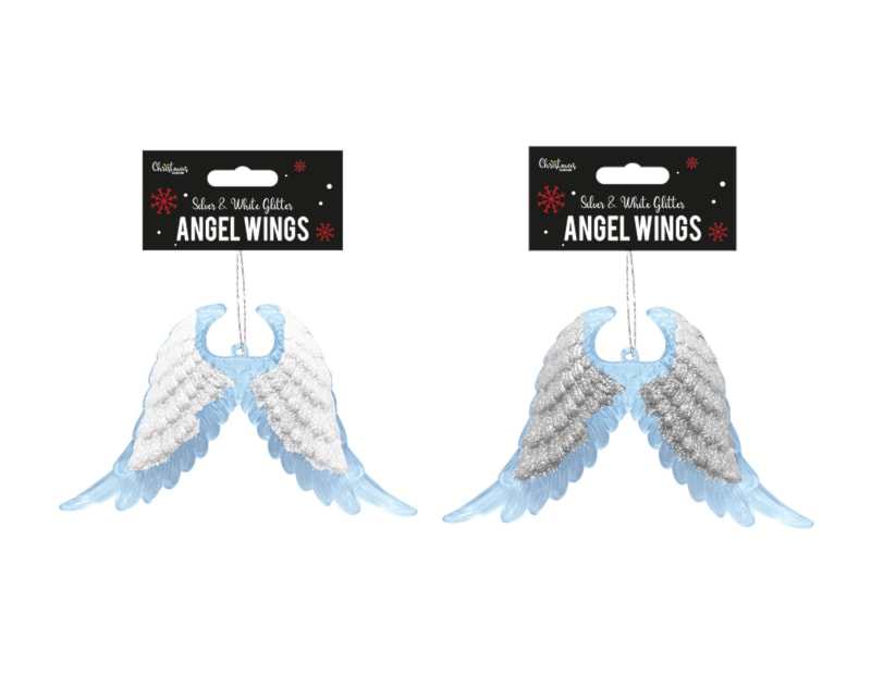 Wholesale Silver & White Glitter Acrylic Angel Wings