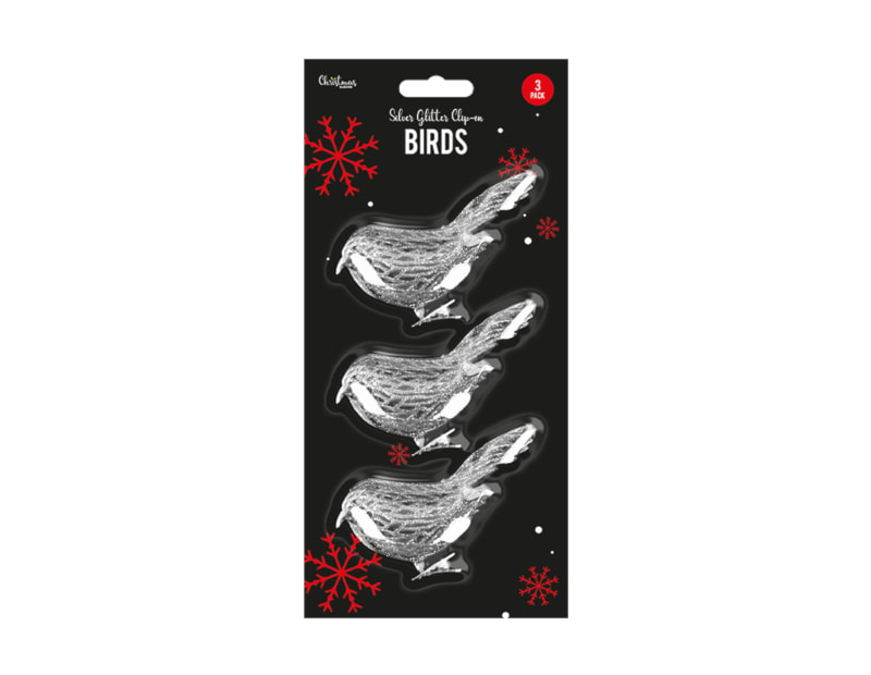 Wholesale Silver Glittered Clip on Birds