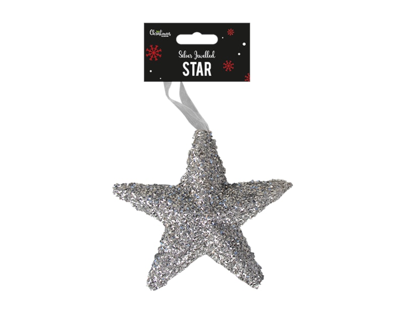 Silver Extra Large Jewelled Star Decoration