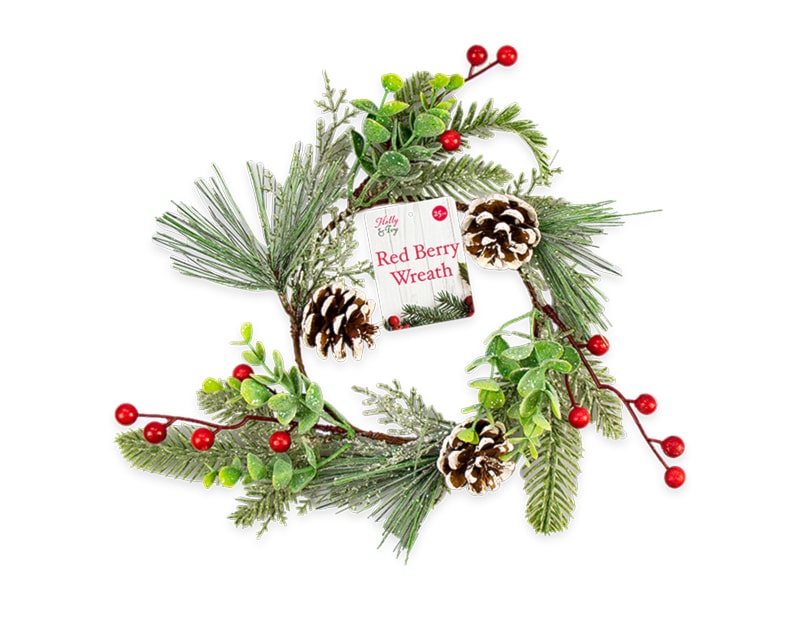 Wholesale Pine Cone / Red Berry Wreath 25cm