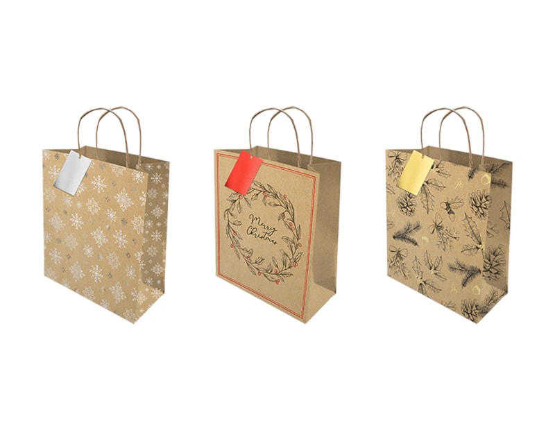 Wholesale Medium Foiled Kraft gift bag | Bulk buy christmas gift bags