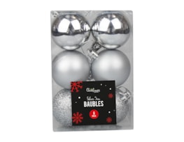 Wholesale Silver assorted baubles 5cm Dia -6pk