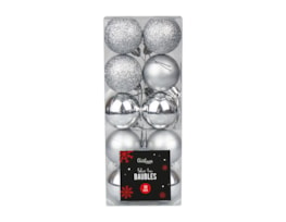 Wholesale Silver Assorted baubles 4cm Dia - 10pk