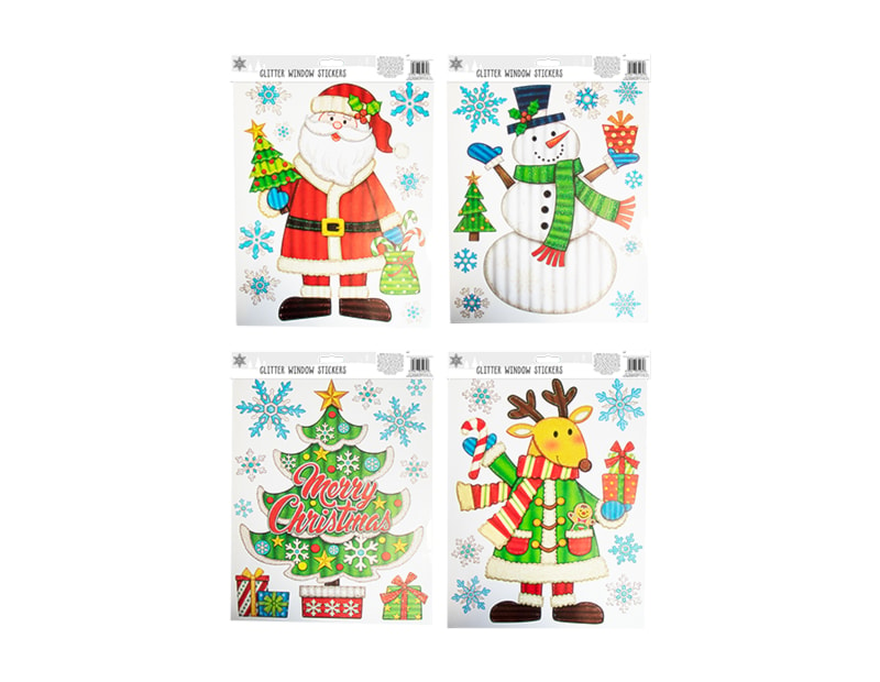 Wholesale Xmas Figures Glitter Finish Window Stickers