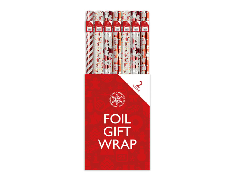 Wholesale Xmas Foil roll wrap 2m RED PDQ