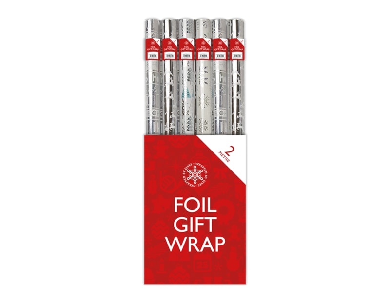 Wholesale Xmas Foil roll wrap 2m silver PDQ