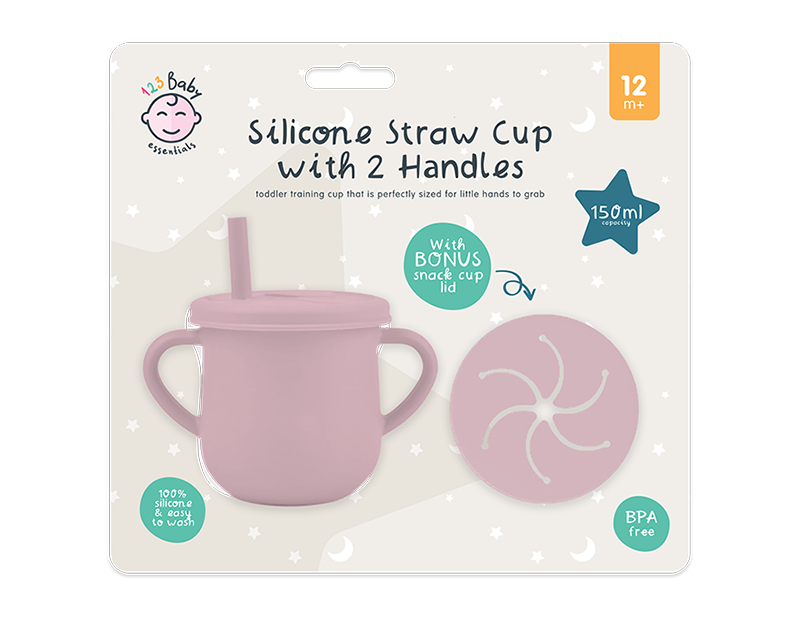 Wholesale Silicone 2 Handle Straw Cup With Snack Cup Lid