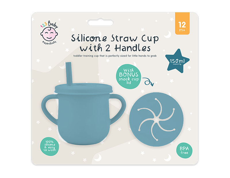 Wholesale Silicone 2 Handle Straw Cup With Snack Cup Lid