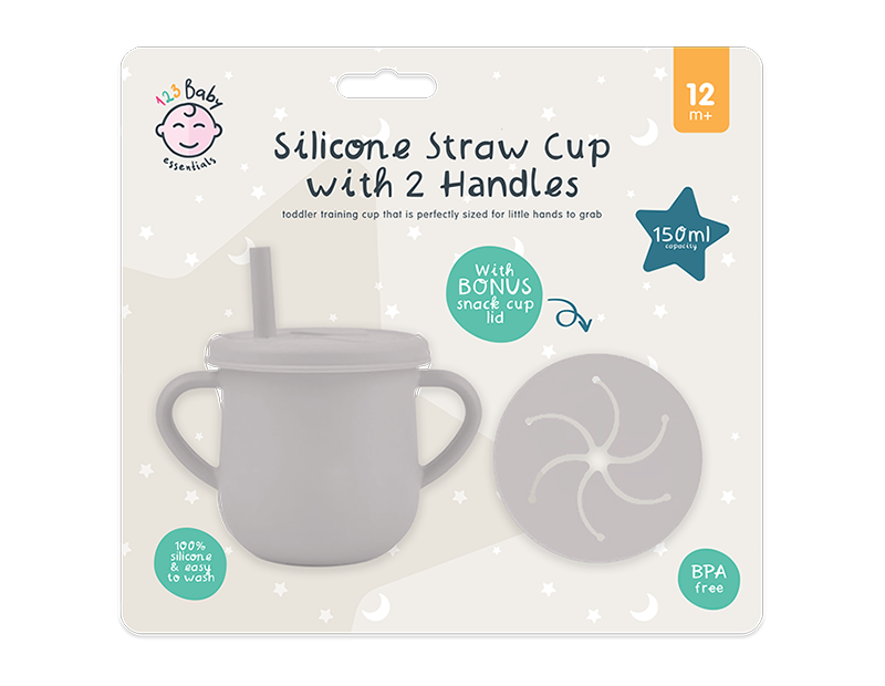 Wholesale Silicone 2 Handle Straw Cup With Snack Cup Lid