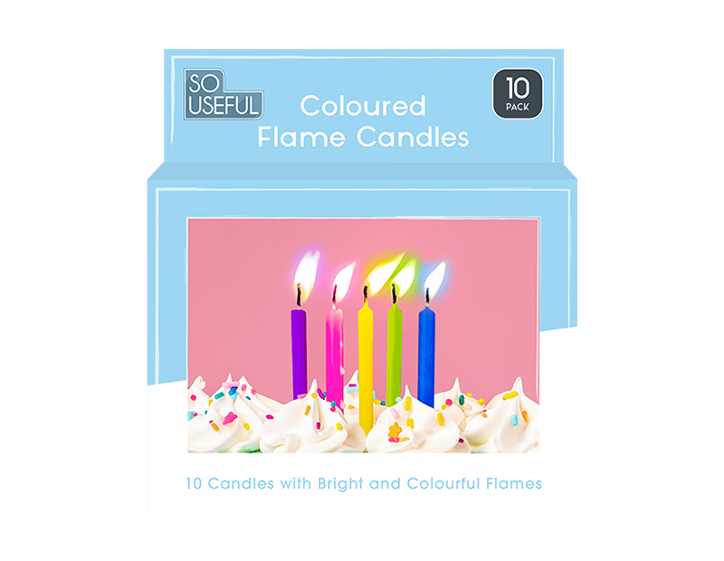 Wholesale Coloured Flame Party Candles 10pk CDU