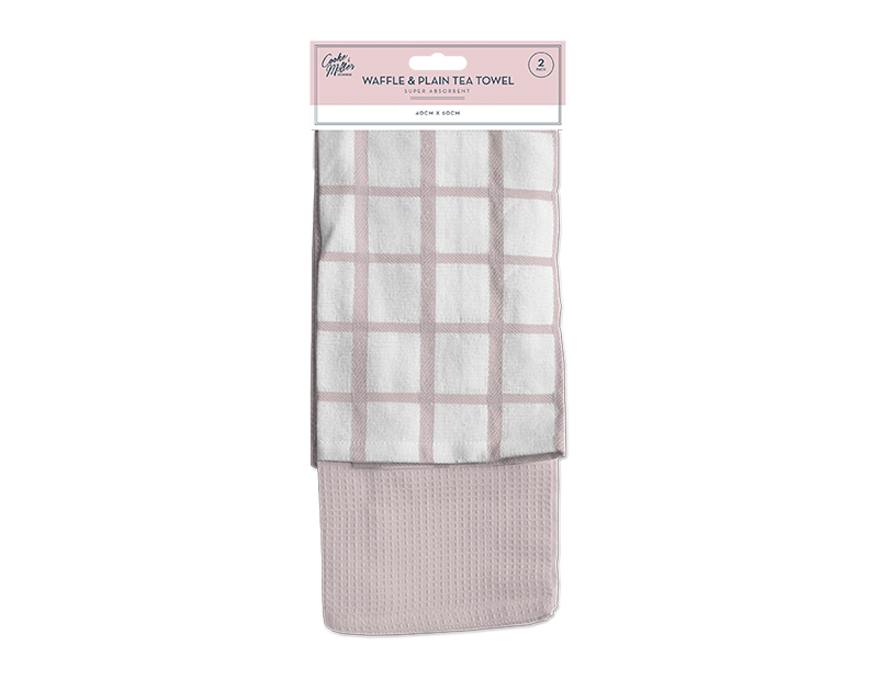 Wholesale Natural Terry Waffle & Plain Tea Towel 2pk