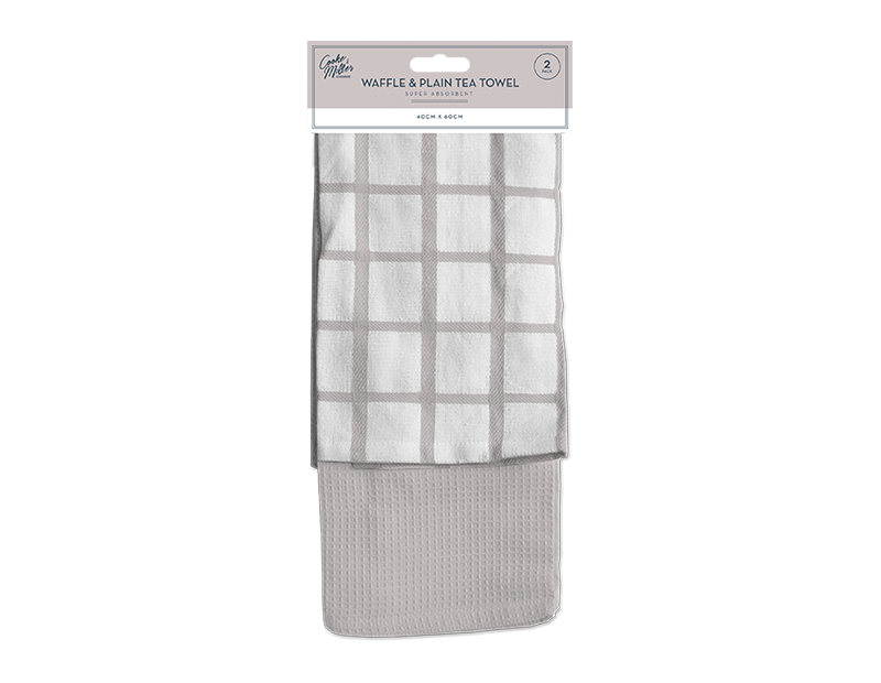 Wholesale Natural Terry Waffle & Plain Tea Towel 2pk