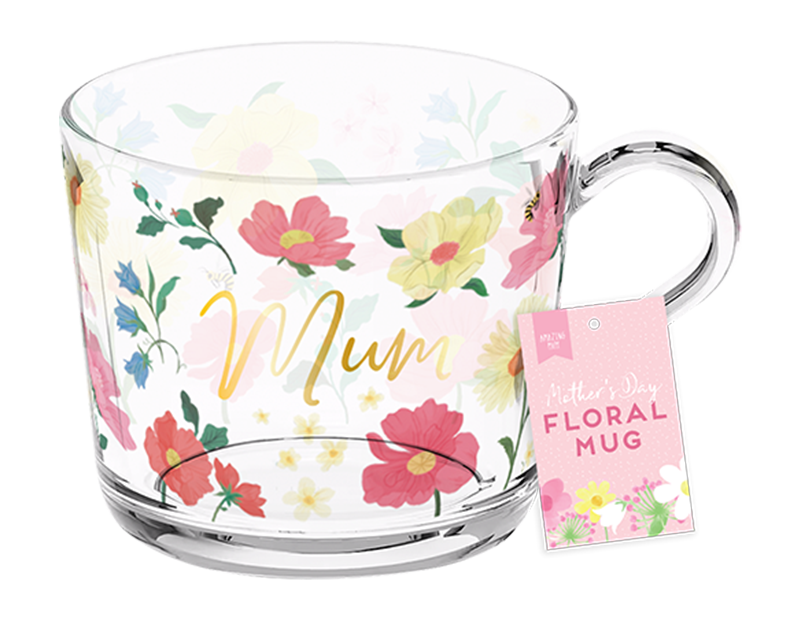 Wholesale Mother's Day Floral Glass Mug