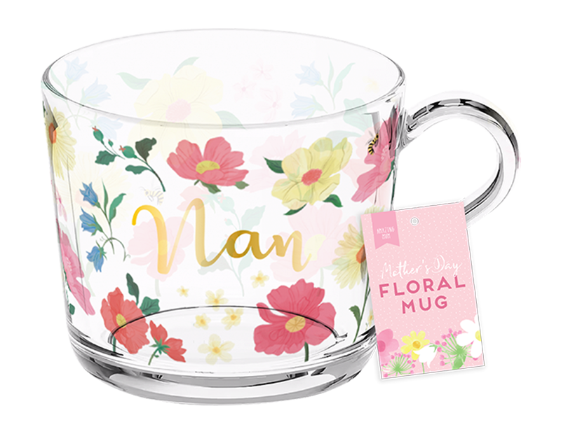 Wholesale Mother's Day Floral Glass Mug